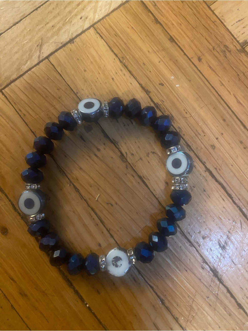 Evil Eye Beaded Stretch Bracelet - Navy Blue & White